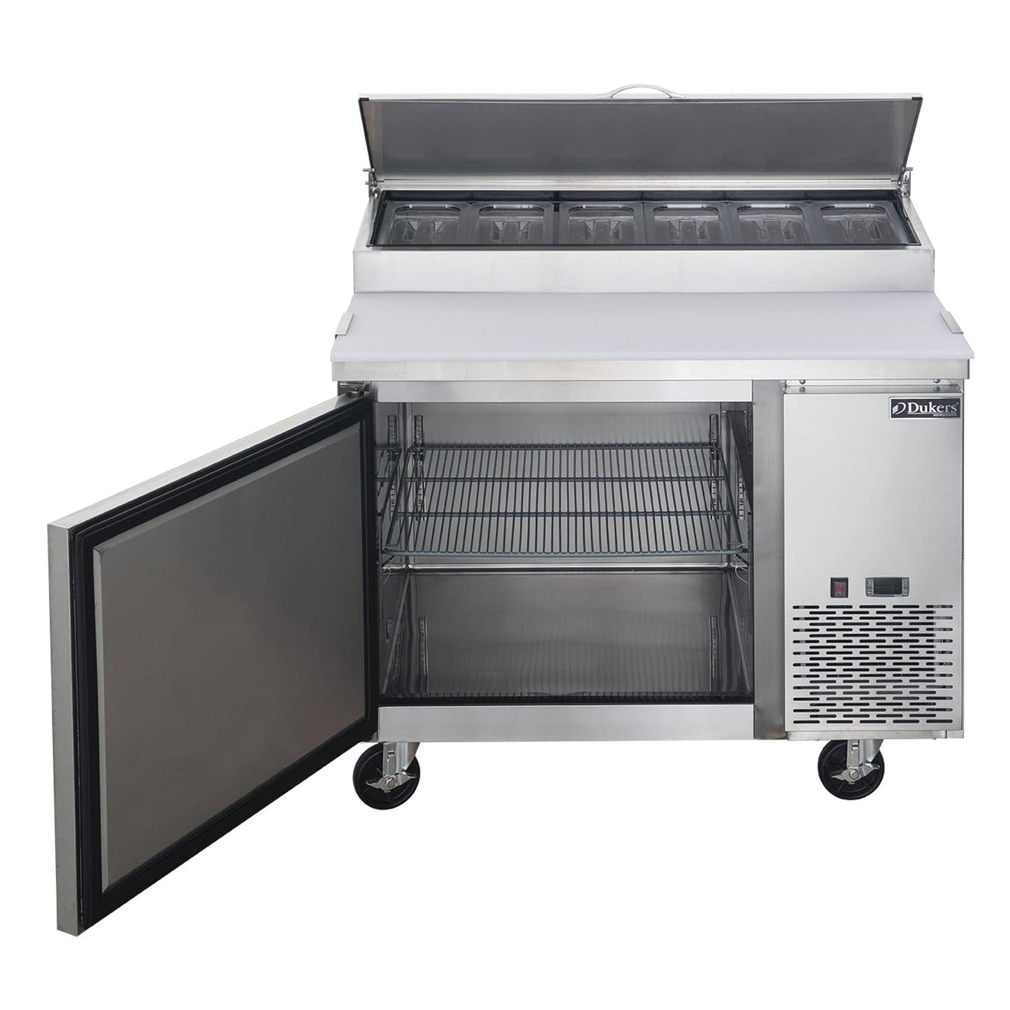 Dukers - DPP44-6-S1, Commercial 44" Single Door Pizza Prep Table Refrigerator