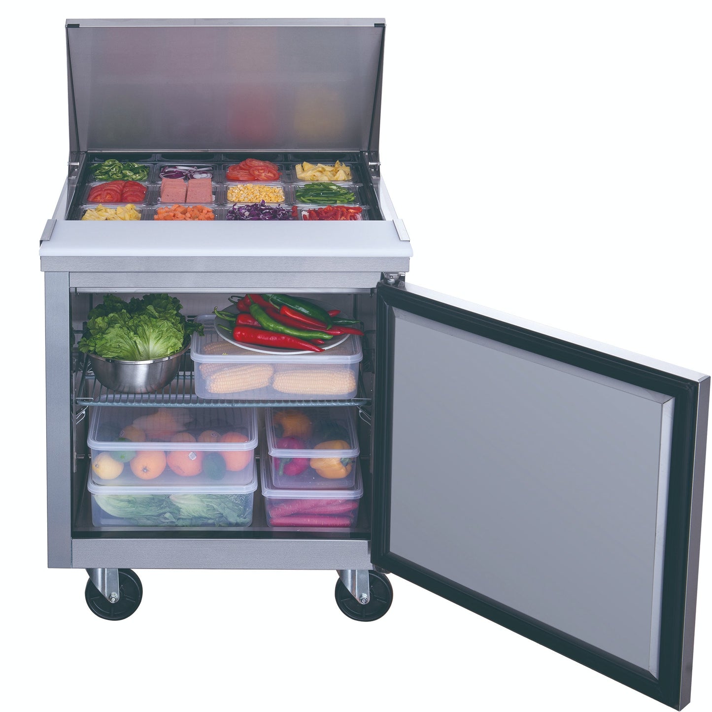 Dukers DSP29-8-S1, 29" 1 Door Commercial Food Prep Table Refrigerator in Stainless Steel