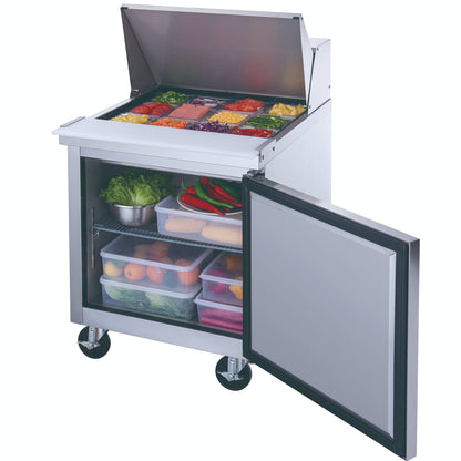 Dukers DSP29-8-S1, 29" 1 Door Commercial Food Prep Table Refrigerator in Stainless Steel