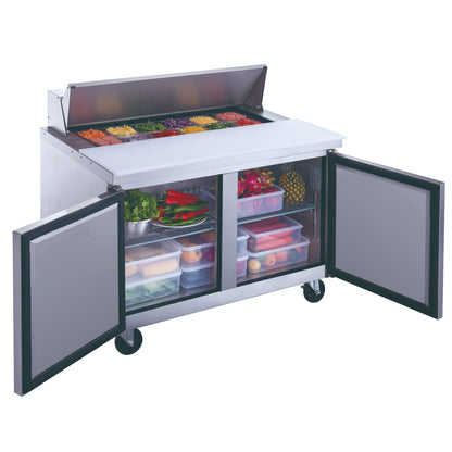 Dukers DSP48-12-S2, 48" 2 Door Commercial Food Prep Table Refrigerator in Stainless Steel