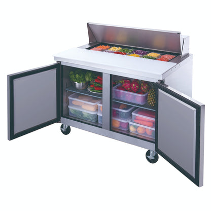 Dukers DSP48-12-S2, 48" 2 Door Commercial Food Prep Table Refrigerator in Stainless Steel