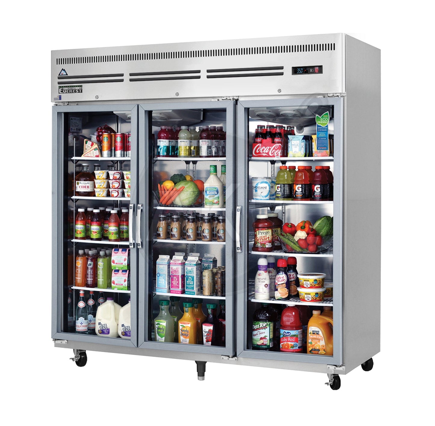 Everest - ESGR3A, Commercial 74" Three Glass Door Merchandiser Refrigerator 71 Cu.ft.