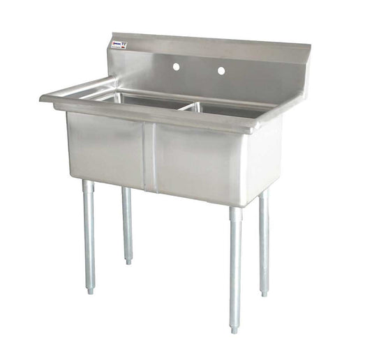 Omcan 25266, 18″ x 21″ x 14″ Two Tub Sink with 1.8″ Corner Drain and No Drain Board