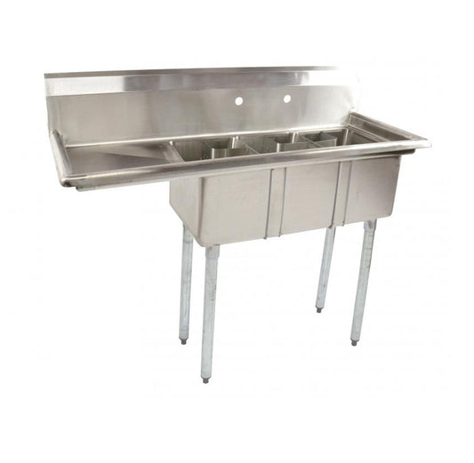 Omcan 39762, 10″ x 14″ x 10″ Stainless Steel Space Saver Sink with 16″ Left Drain Board with Corner Drain