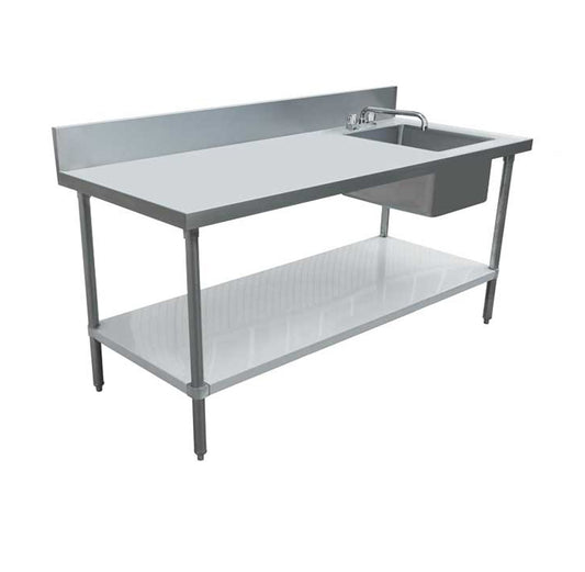 Omcan 43238, 30″ x 60″ All Stainless Steel Table with Right Sink and 6″ Backsplash