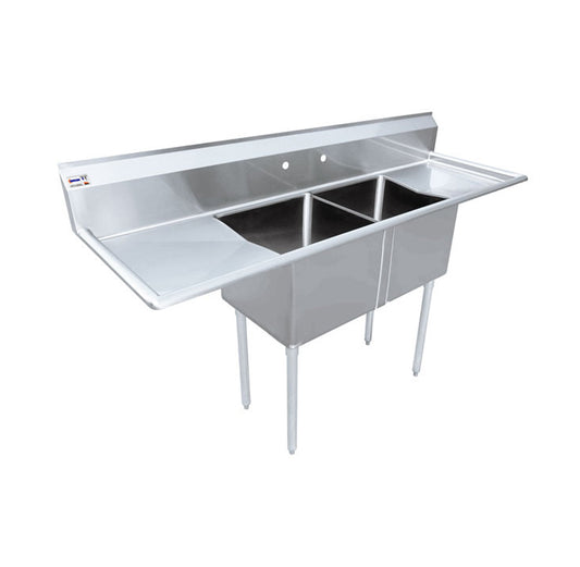 Omcan 43782, 18″ x 21″ x 14″ Two Tub Sink with 3.5″ Center Drain and Two Drain Boards