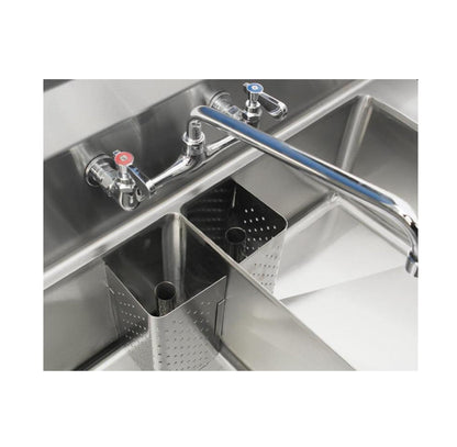 Omcan 43787, 24″ x 24″ x 14″ Three Tub Sink with 3.5″ Center Drain and No Drain Board