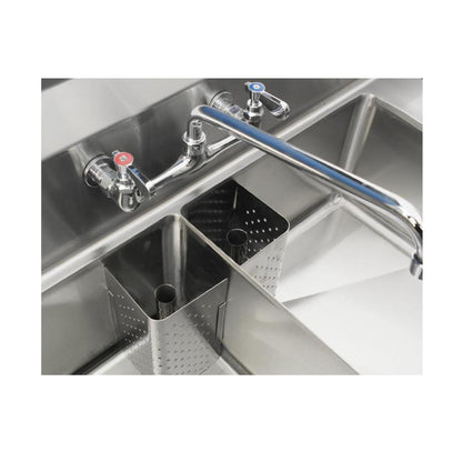 Omcan 43789. 24″ x 24″ x 14″ Three Tub Sink with 3.5″ Center Drain and Two Drain Boards