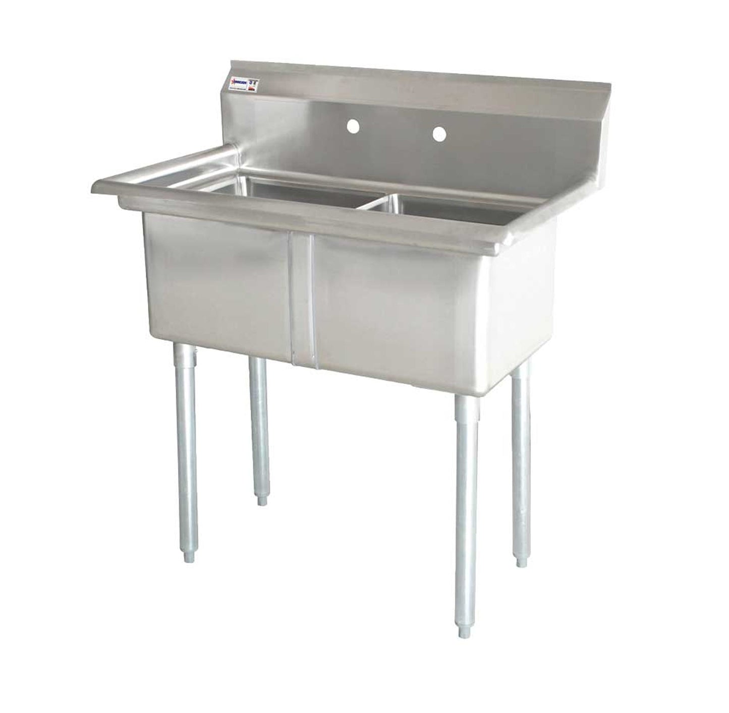 Omcan 43791, 24″ x 24″ x 14″ Two Tub Sink with 3.5″ Center Drain and No Drain Board