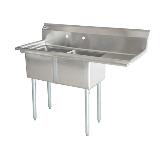 Omcan 43792, 24″ x 24″ x 14″ Two Tub Sink with 3.5″ Center Drain and Right Drain Board