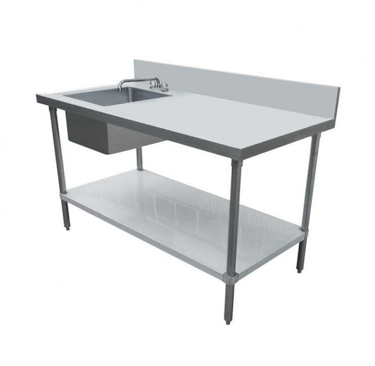 Omcan 44259, 24″ x 60″ All Stainless Steel Table with Left Sink and 6″ Backsplash