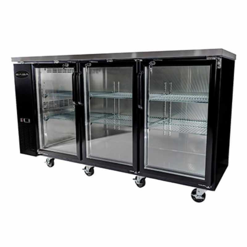 Saba - SBB-24-72G, Commercial 72" 3 Glass Door Back Bar Refrigerator