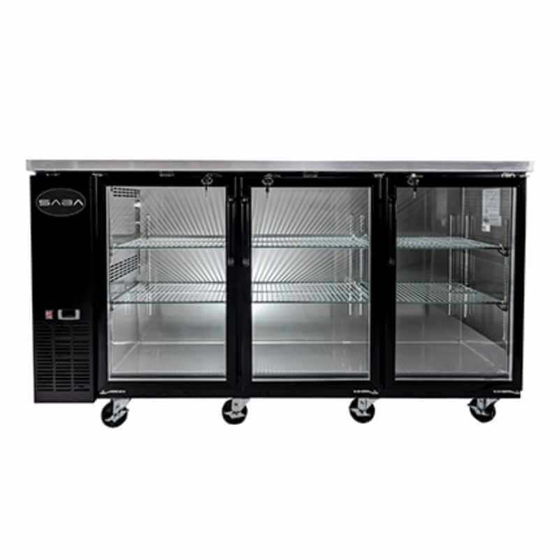 Saba - SBB-24-72G, Commercial 72" 3 Glass Door Back Bar Refrigerator