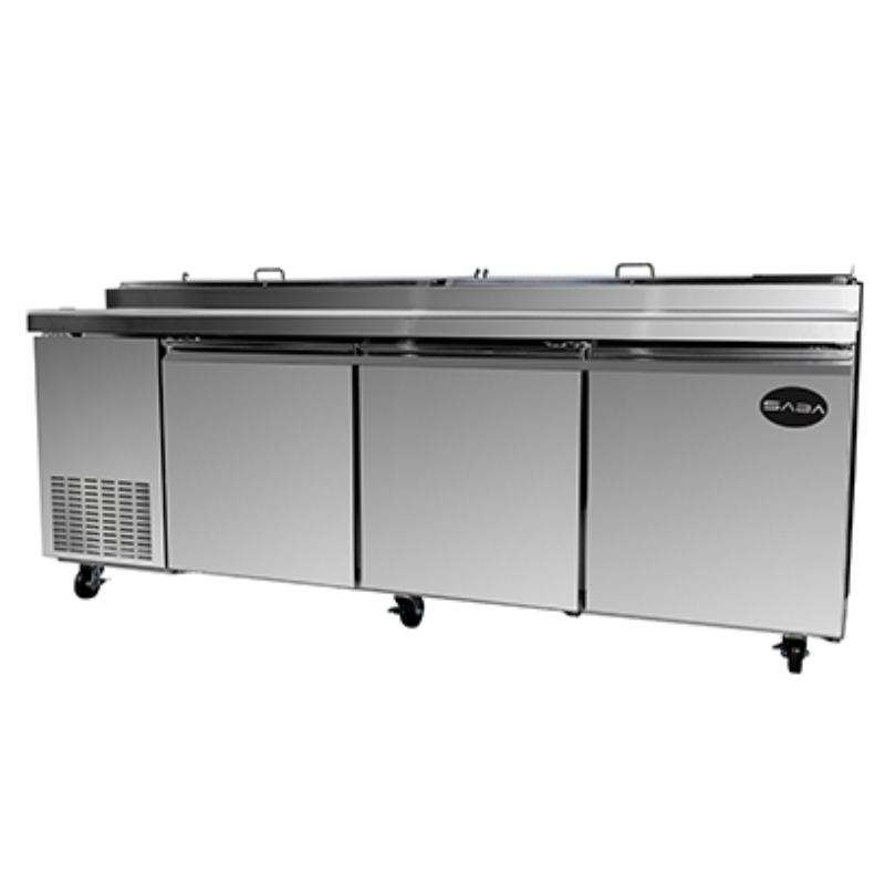 SPP-91-12 - Saba, Commercial 91" 3 Solid Door 12 Pan Pizza Prep Table Refrigerator