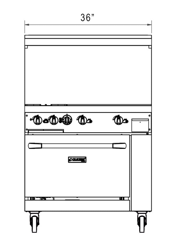 Dukers - DCR36-2B24GM, Commercial 36" Oven Range 2 Burners with removable Griddle 3/4″ steel plate Natural Gas