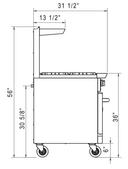 Dukers - DCR36-4B12GM, Commercial 36" Oven Range 4 Burners and Griddle with removable, 3/4″ steel plate Natural Gas