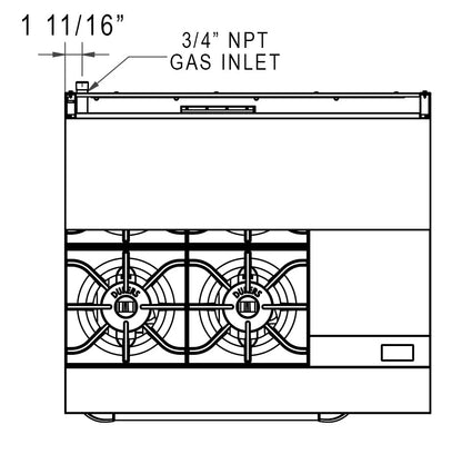 Dukers - DCR36-4B12GM, Commercial 36" Oven Range 4 Burners and Griddle with removable, 3/4″ steel plate Natural Gas