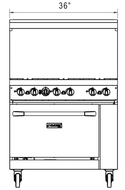 Dukers - DCR36-6B, Commercial 36" Oven Range 6 Burner Natural Gas