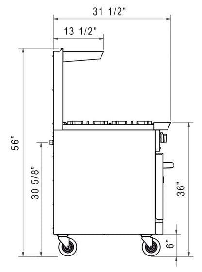 Dukers - DCR36-6B, Commercial 36" Oven Range 6 Burner Natural Gas