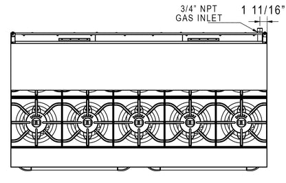 Dukers - DCR60-10B, Commercial 60" Oven Range 10 Burner Natural Gas