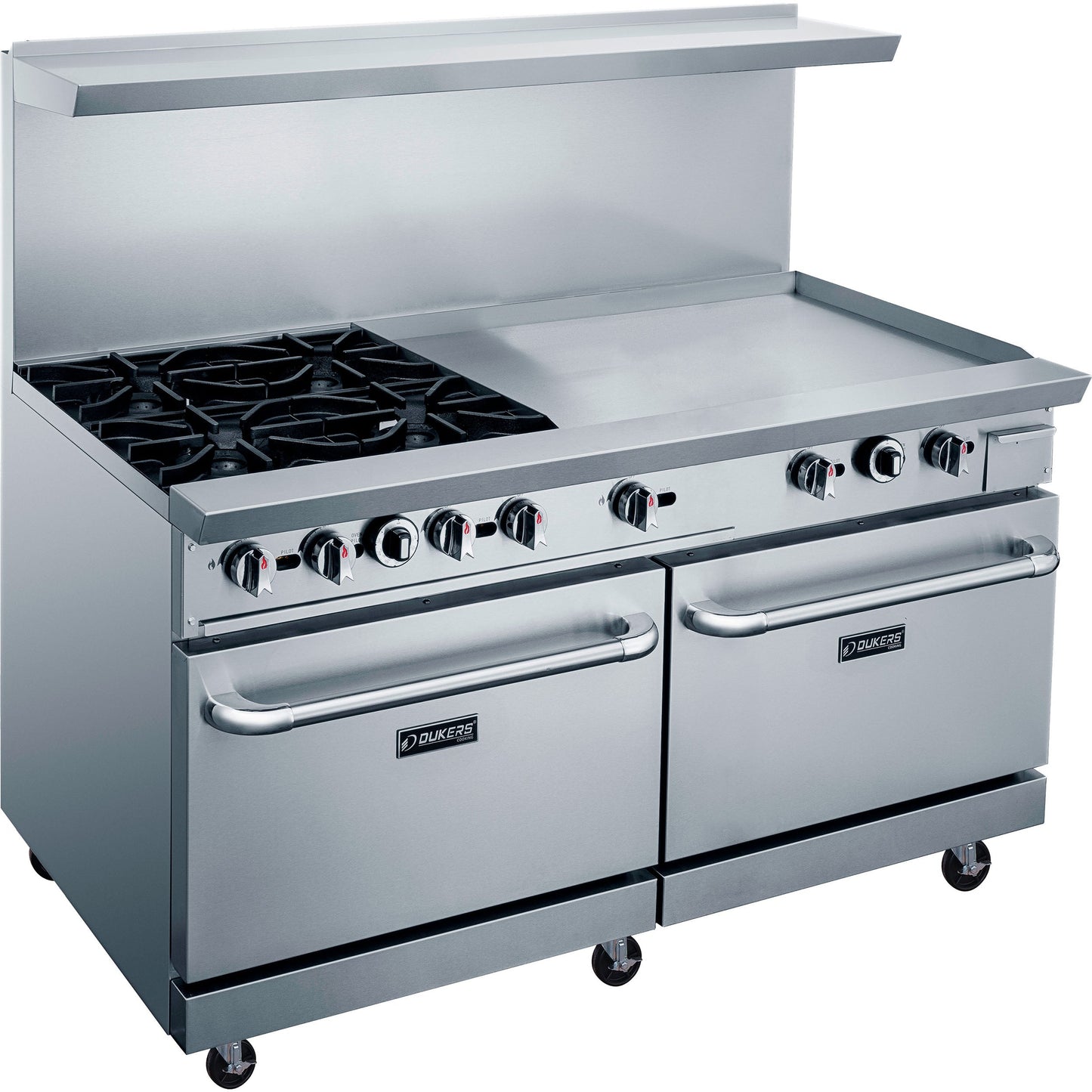 Dukers - DCR60-4B36GM, Commercial 60" Oven Range 4 Burner and 36" Griddle Natural Gas